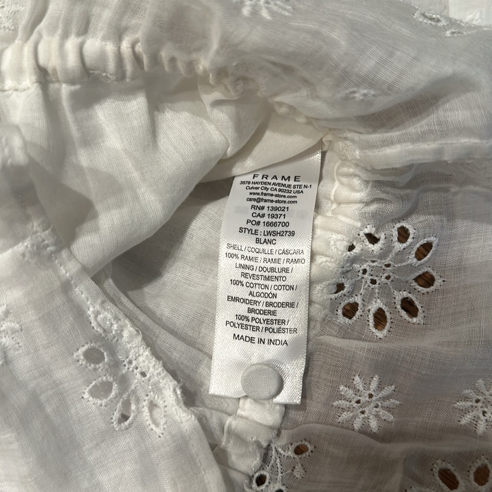 Frame White Eyelet Ruffle Blouse Size XS - Picture 3 of 4